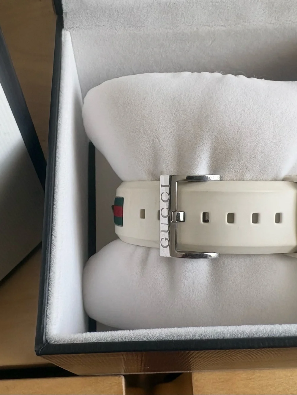 Gucci White Silicone Watch with Red & Green Accents